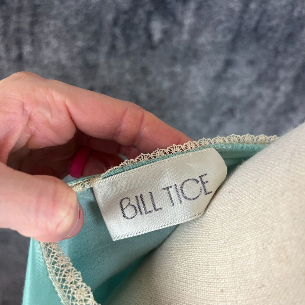 Vtg Bill Tice Pajama Top Satin Women's S Blue Embroidered Tie Long Sleeve - Picture 7 of 11